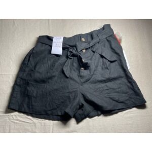 Sapphire Red Black‎ Linen Blend Relaxed Fit Paperbag Waist Shorts  Size Medium